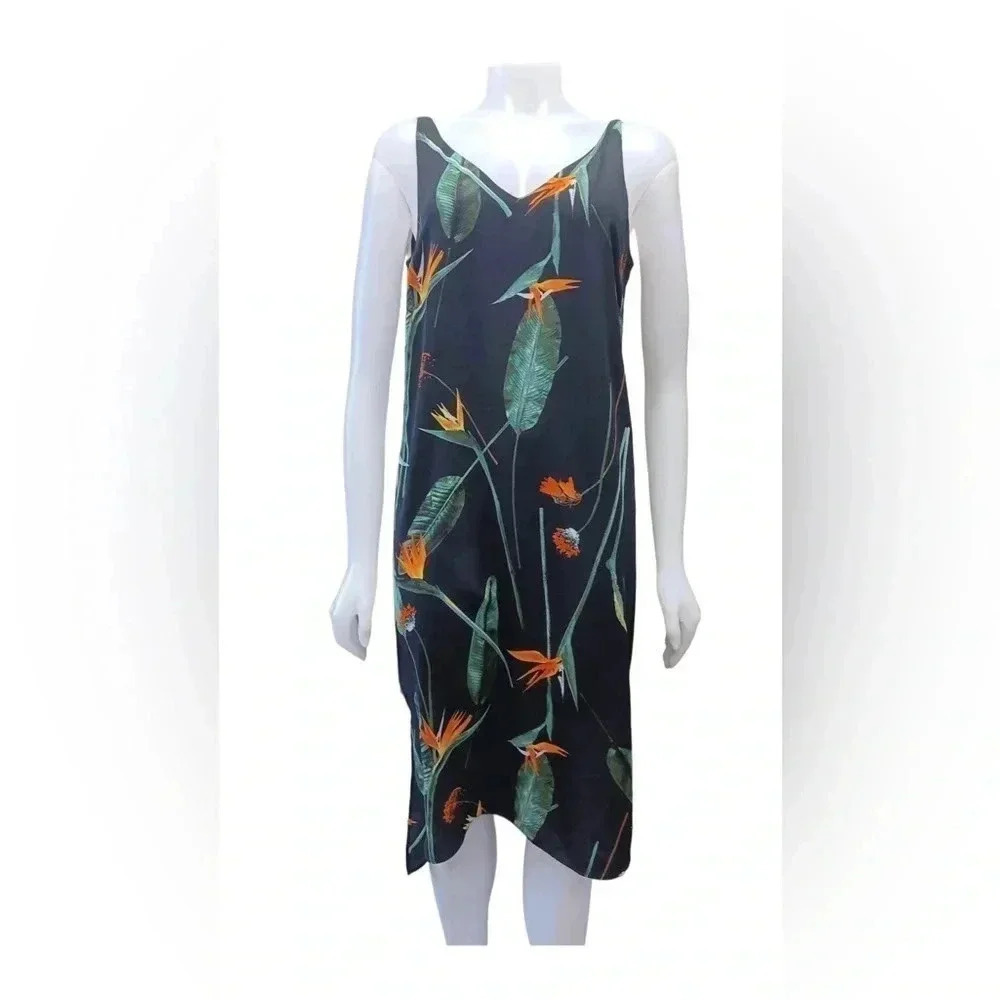 Reitmans Black Birds Of Paradise Floral Hi  Lo Dress Size Medium